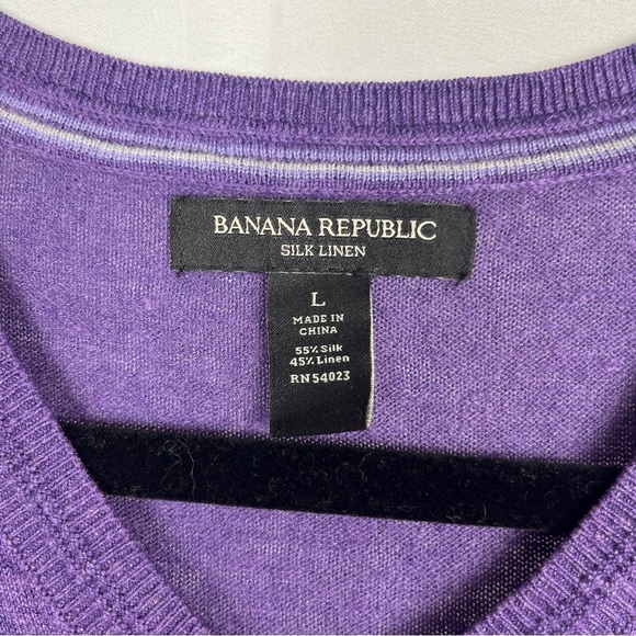 BANANA REPUBLIC Men's Purple Silk Linen Blend V-Neck Sweater Preppy Casual Large - Picture 3 of 9